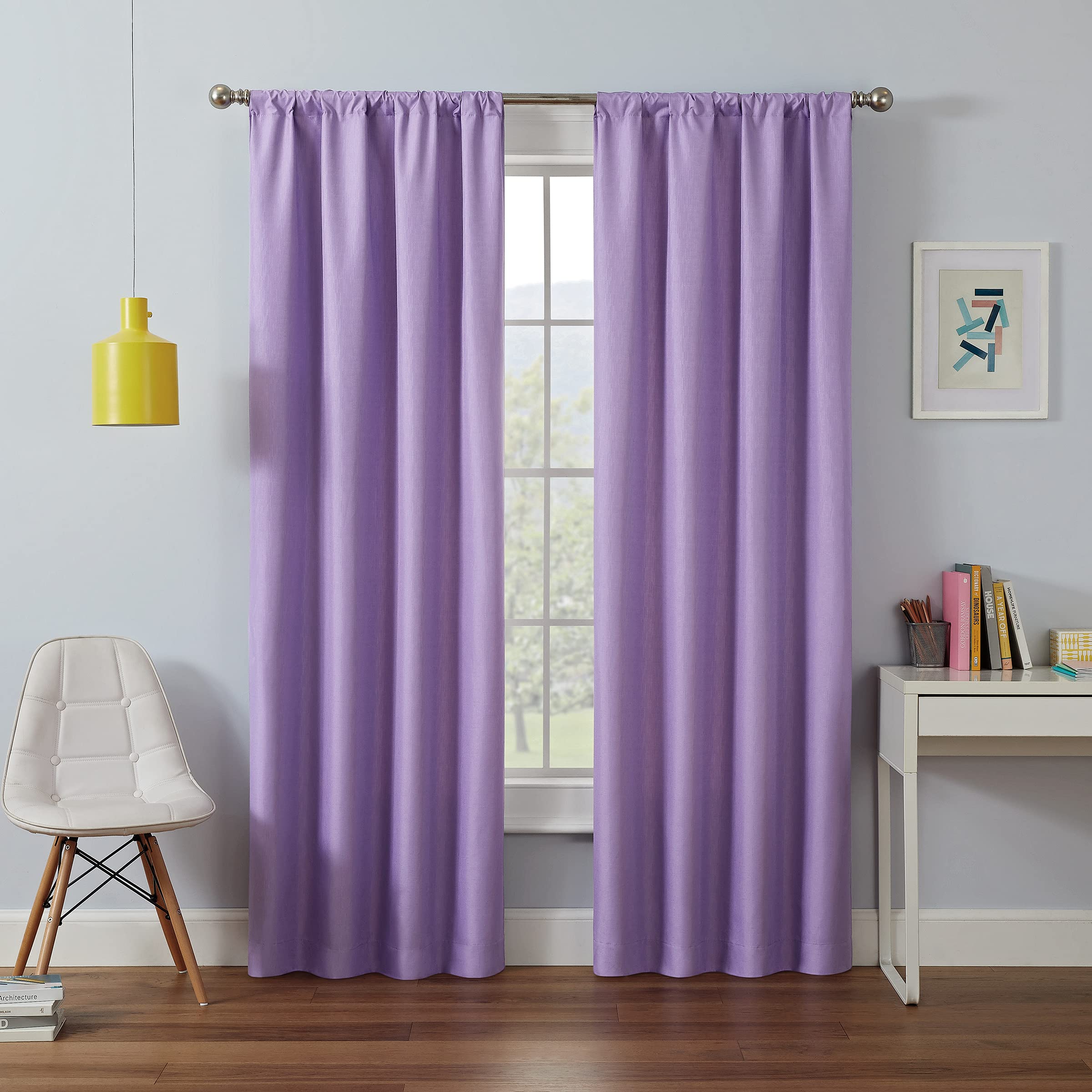 Eclipse Kendall Modern Blackout Thermal Rod Pocket Window Curtain For Bedroom Or Living Room (1 Panel), 42 X 63, Light Purple