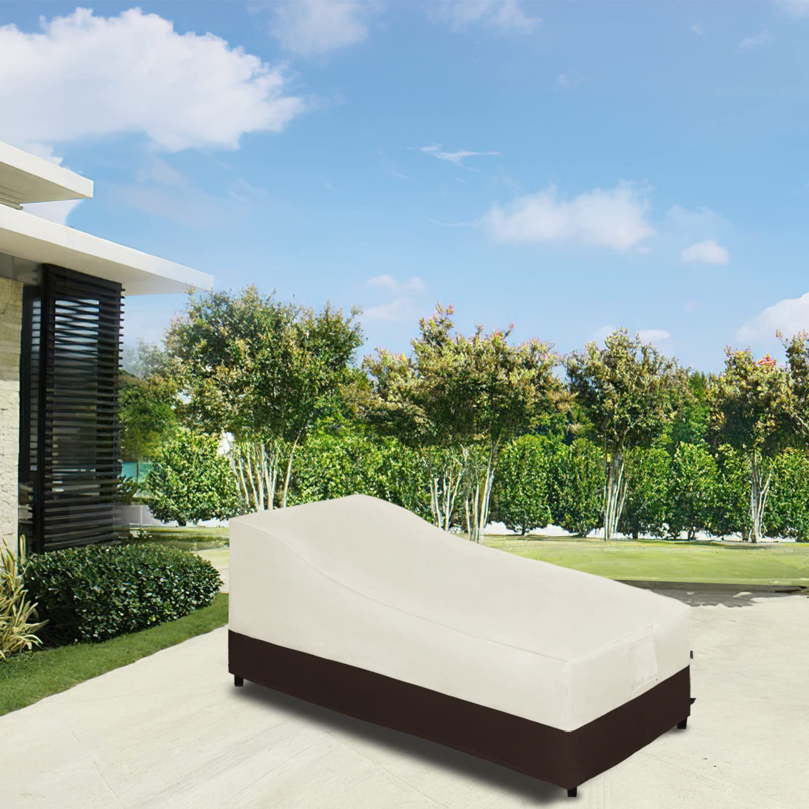Easy-Going Waterproof Outdoor Chaise Lounge Cover, Heavy Duty Patio Lounge Chair Cover, Windproof Outdoor Furniture Cover With Air Vent 2 Pack-84Wx34Dx32H Inch, Beige/Dark Brown