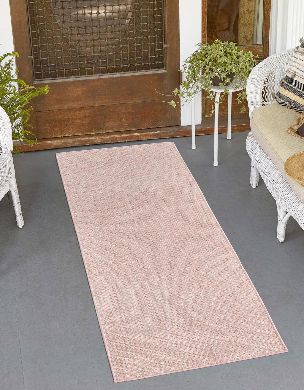Unique Loom Collection Casual Transitional Solid Heathered Indoor/Outdoor Flatweave Area Rug (2' 7'' x 12' Runner, Whisper Pink/