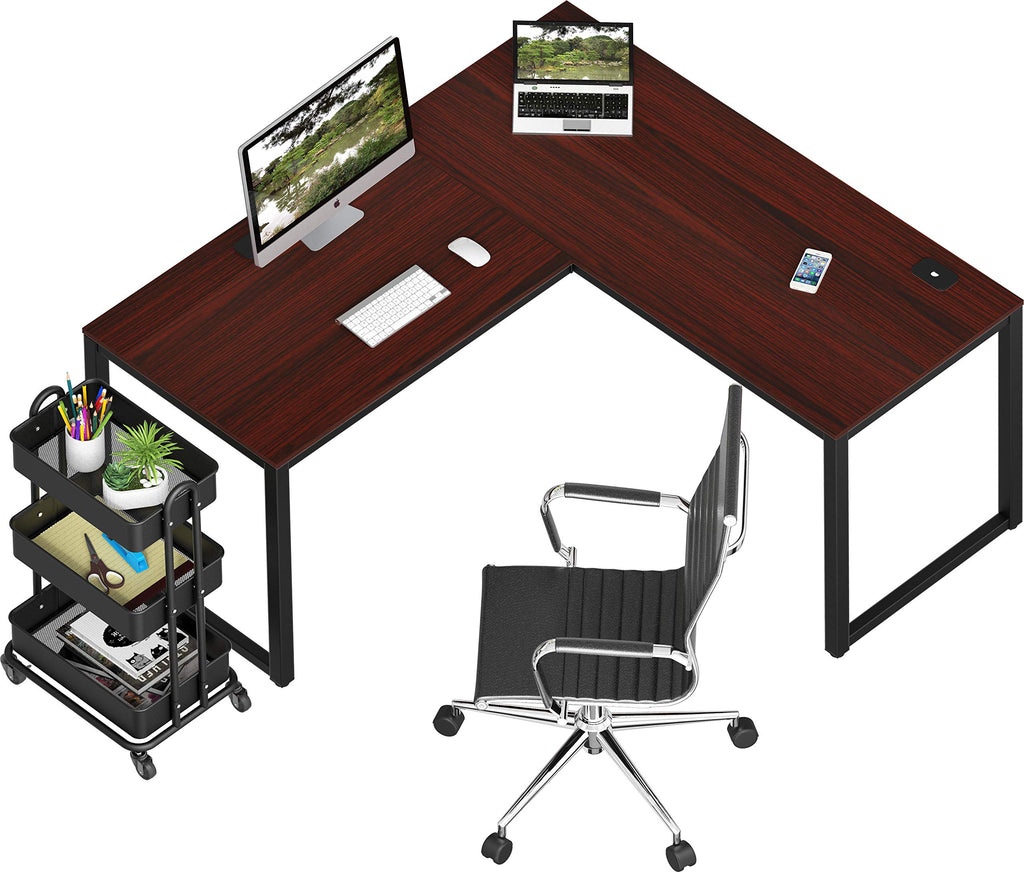 Shw Home Office 55'X60' Large L Shaped Corner Desk, 24' Deep, Cherry