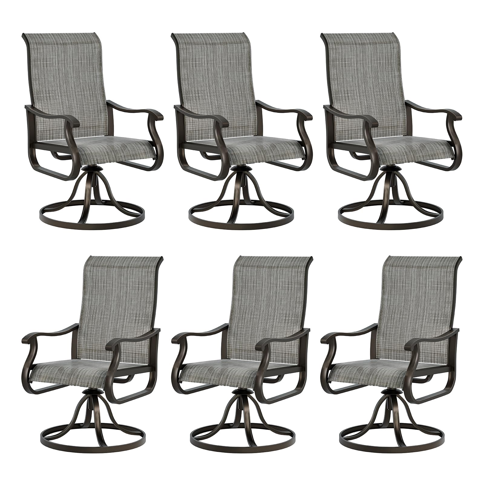 Udpatio Patio Swivel Dining Chairs Set Of 6, Outdoor Dining Chairs High Back With All Weather Breathable Textilene, Metal Rocking Frame For Lawn Garden Backyard, Gray White