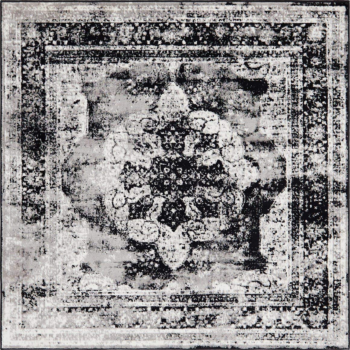 Unique Loom Sofia Collection Area Rug - Salle Garnier (6 1 Square, Black/ Ivory)