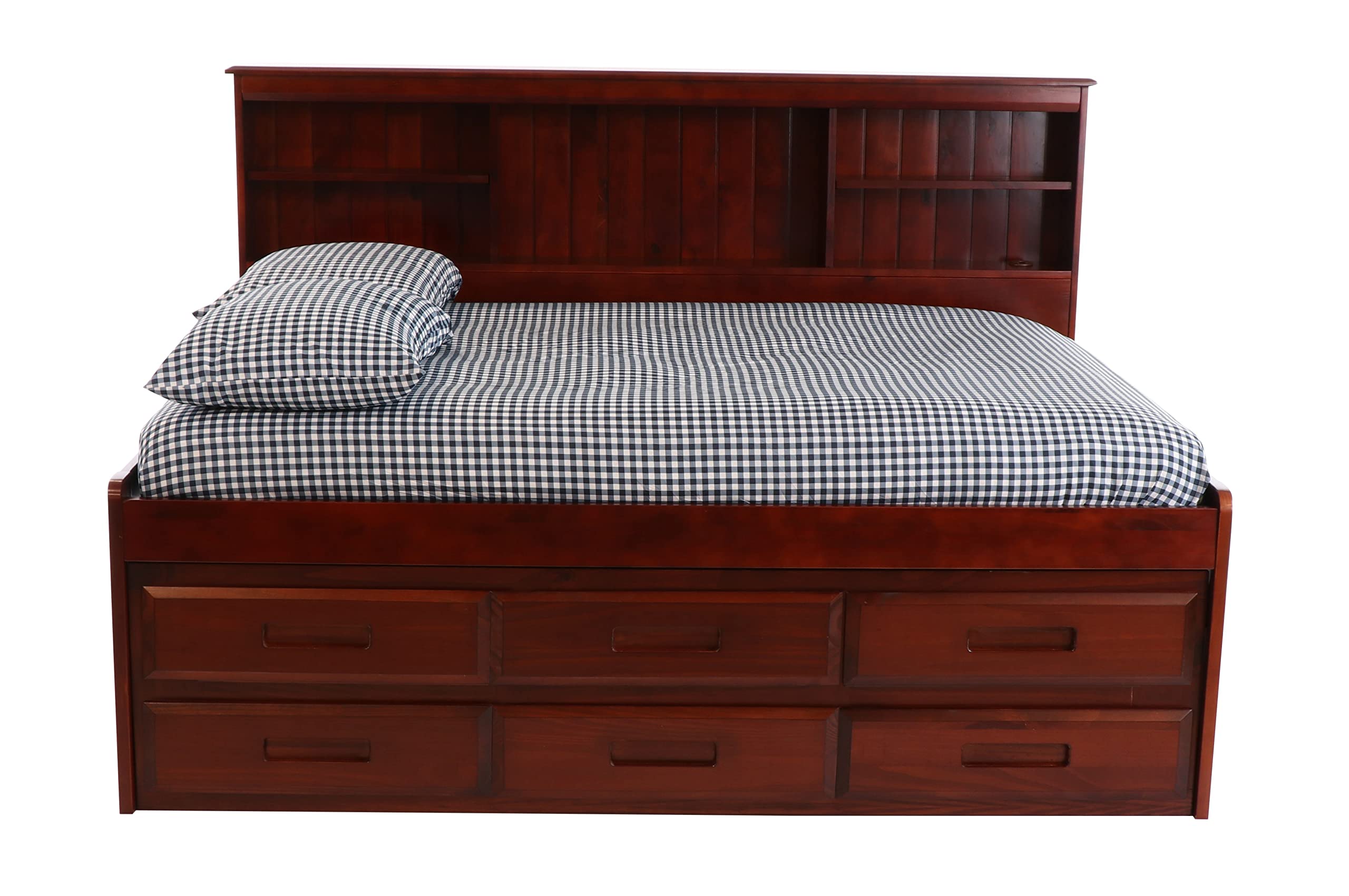 OS Home and Office Furniture Model 82823K6-22, Solid Pine Full Daybed with Six Drawers in Rich Merlot
