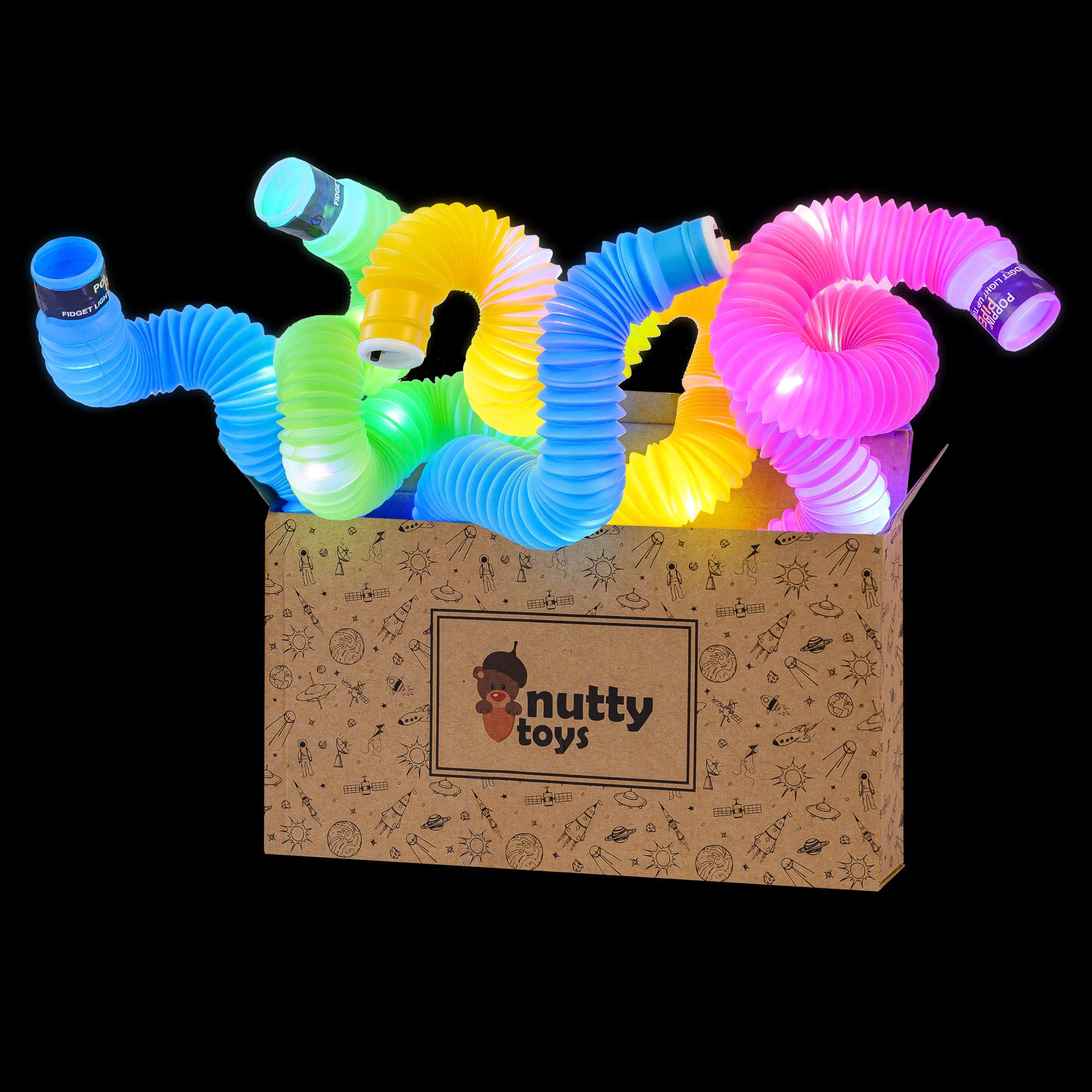 Nutty Toys Light Up Pop Tubes Sensory Toys - Glow Sticks For Kids, Fine Motor Skills Toddler Toy, Top Adhd  Autism Fidget 2023 B