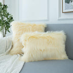 Ligicky Set Of 2 Decorative Lumbar Pillow Covers Soft Light Yellow Fluffy Throw Pillow Cover Luxury Series Rectangle Plush Pillo