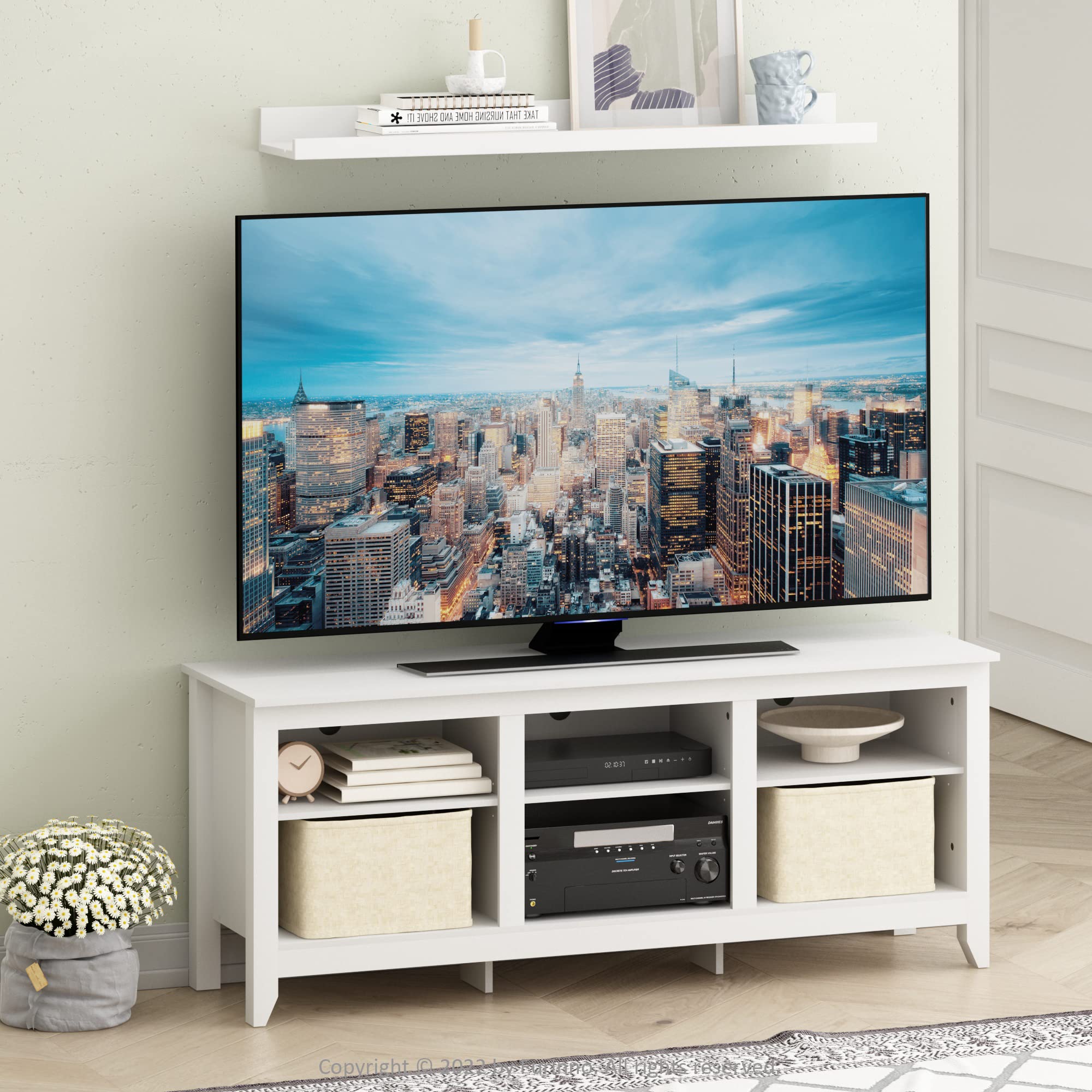 Furinno Jensen Entertainment Center For Tv Up To 65 Inch, 65-Inch, Solid White