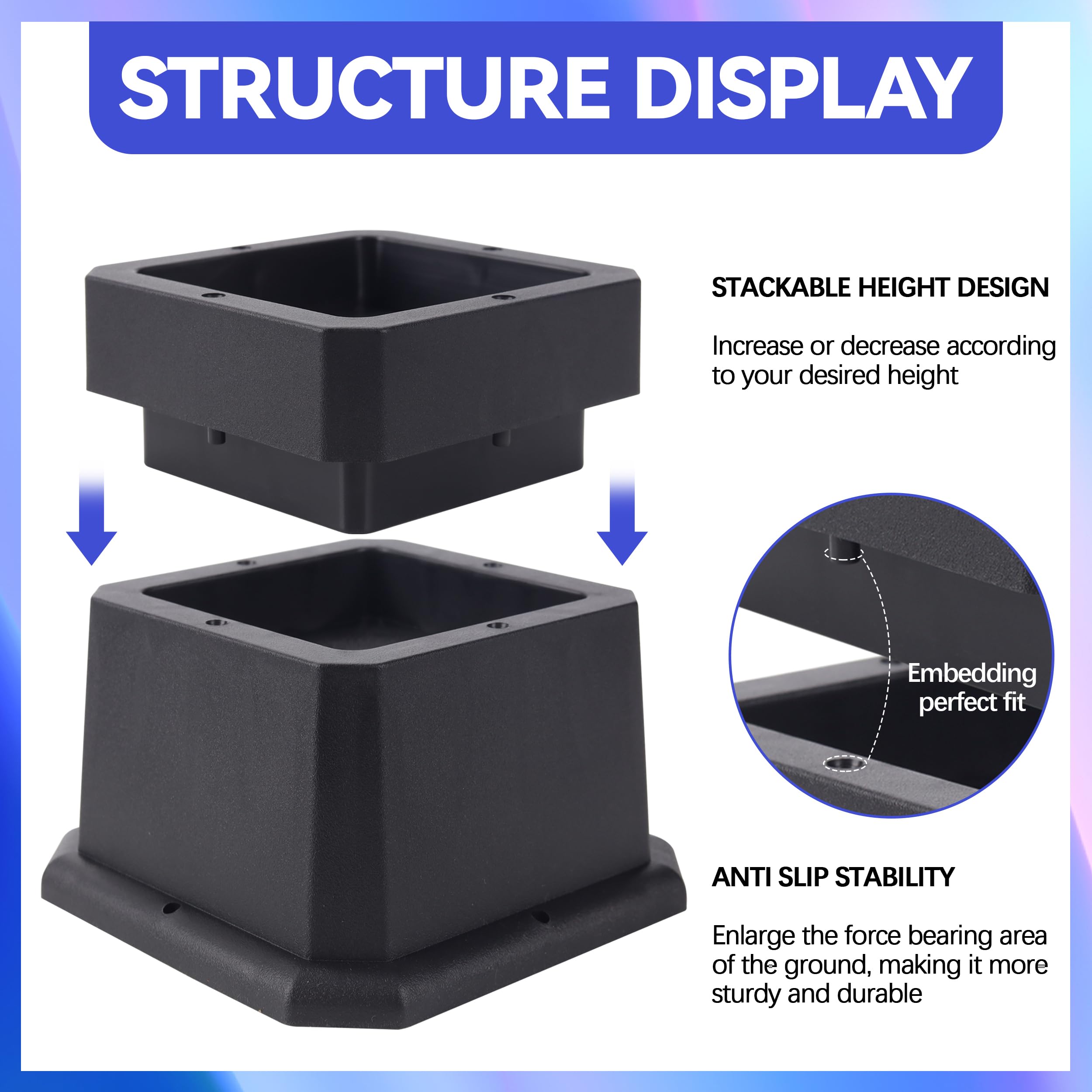 Btsd-Home Bed Risers 3 Inch Or 2 Inch Heavy Duty Furniture Risers Adjustable Dorm Bed Lifts Risers Table Desks Legs Blocks 4 Pac