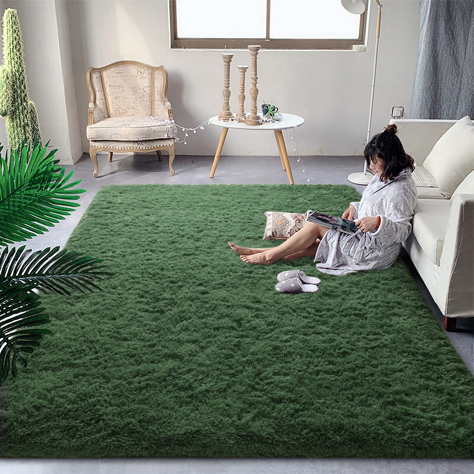 DweIke Super Soft Shaggy Rugs Fluffy Carpets, 6x9 ft, Dark Green Area Rug for Living Room Bedroom Girls Kids Room Nursery Home D