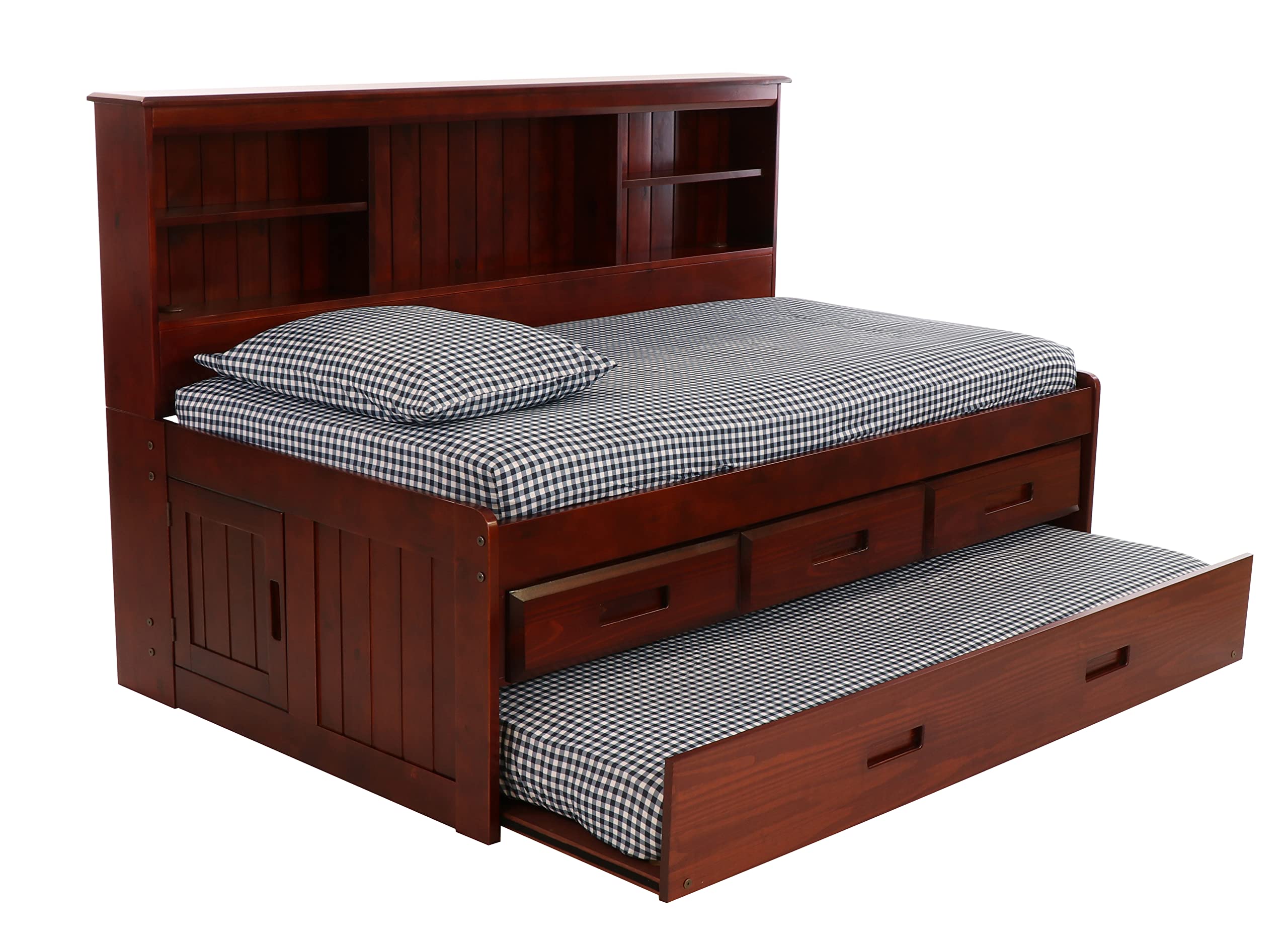 OS Home and Office Furniture Model 82822K3-22, Solid Pine Twin Daybed with 3 Sturdy Drawers and a Twin Sized Trundle in Rich Merlot