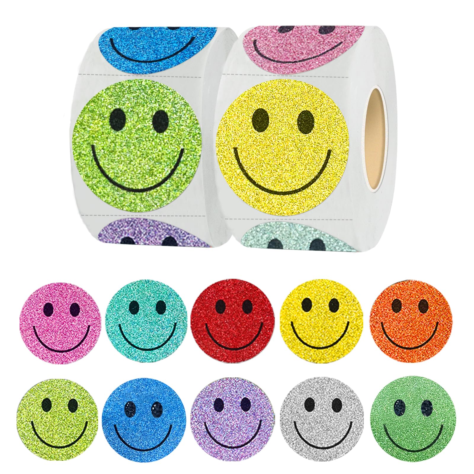 Yeachlaing 1.5 Inch Shiny Happy Face Stickers Circle Dots Labels Reward Stickers Teachers Stickers(1000Pcs,Multicolored)