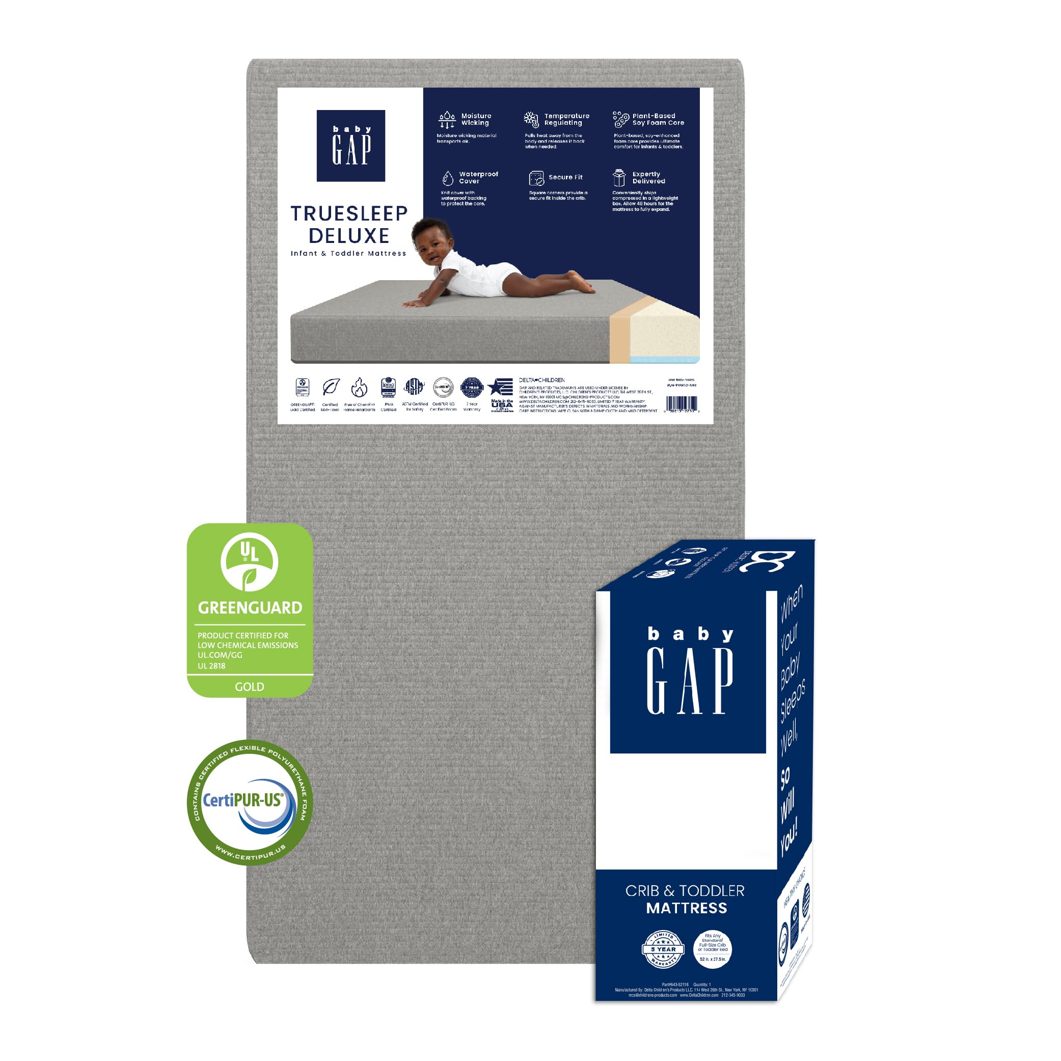GAP babyGap TrueSleep 2-Stage Deluxe Crib and Toddler Mattress - Waterproof - GREENGUARD Gold Certified - Temperature Regulating