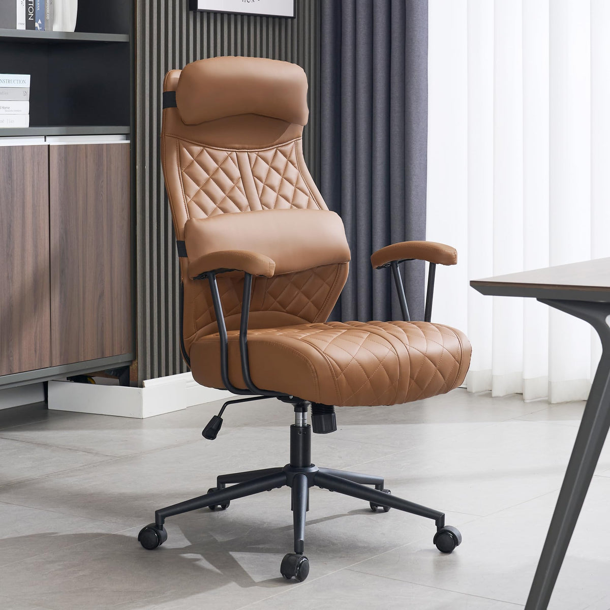 Okeysen Modern Leather Office Chair, High Back Conference Room Chairs Mid-Century Reclining Office Chairs With Removable Pillow,