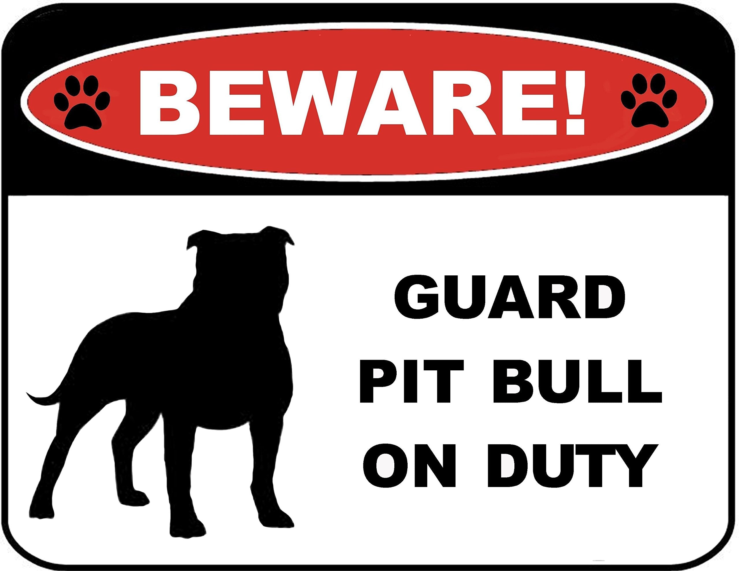 Pcscp Beware Guard Pitbull (Silhouette) On Duty 9 Inch X 11.5 Inch Laminated Dog Sign