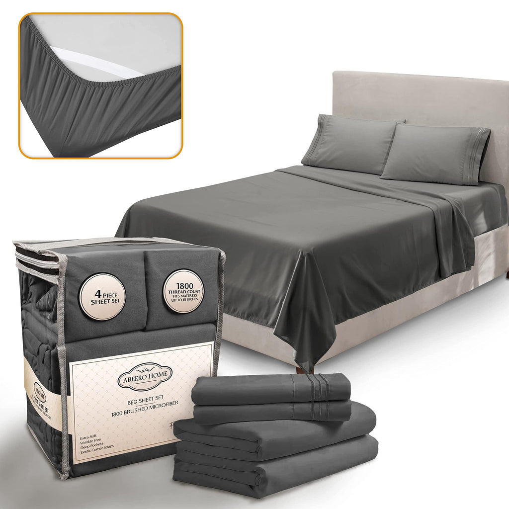 Abeero Home California King Sheet Sets - Luxury Hotel Bed Sheets - Soft Cooling Sheets with Elastic Corner Straps - Deep Pockets