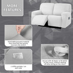 Ulticor Jacquard Loveseat Recliner Slipcover, 6-Piece, 48-65'' L, Washable, White