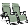 Best Choice Products Set Of 2 Adjustable Steel Mesh Zero Gravity Lounge Chair Recliners W/Pillows And Cup Holder Trays - Sage Green