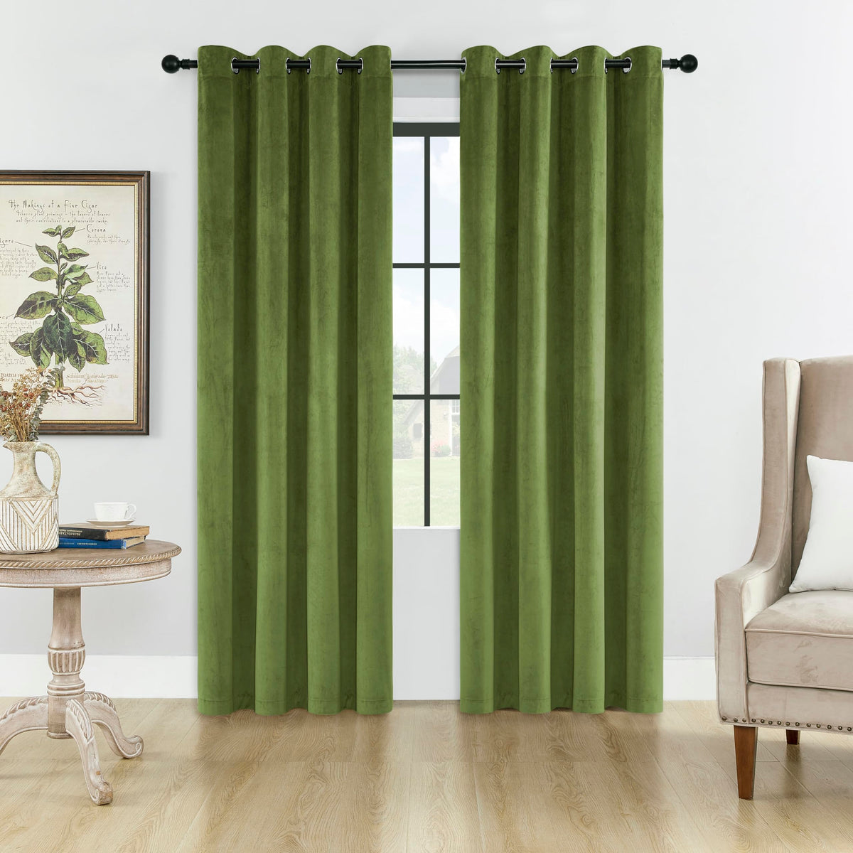 SMILETIME Green 72 in Long Velvet Curtains with Grommet, Thermal Insulated Super Soft Privacy Noise Reducing Light Blocking Velv