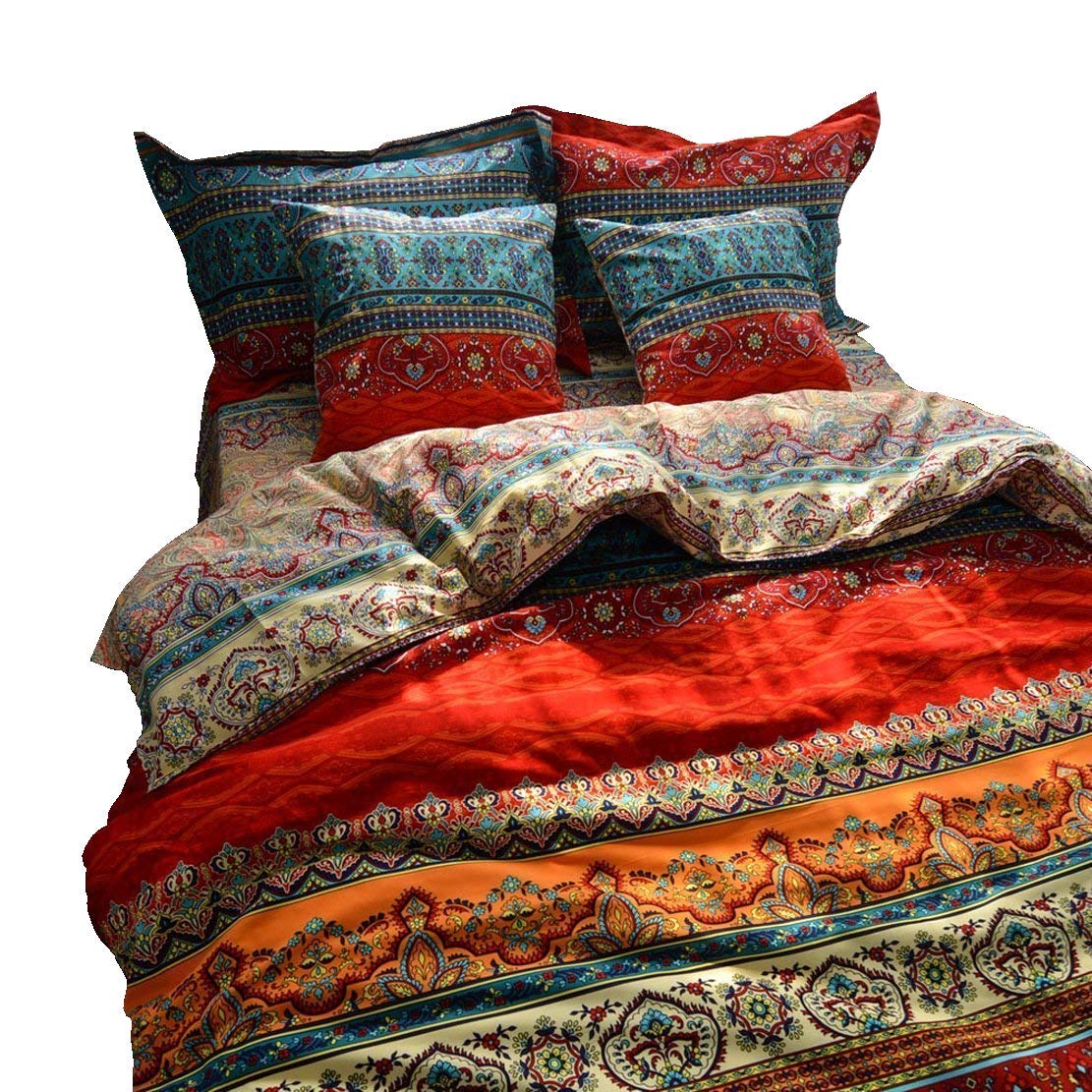 Lelva Boho Duvet Cover Set King Colorful Stripe Fitted Sheet Set Bohemian Bedding Set Baroque Style Bedding Set 4Pcs