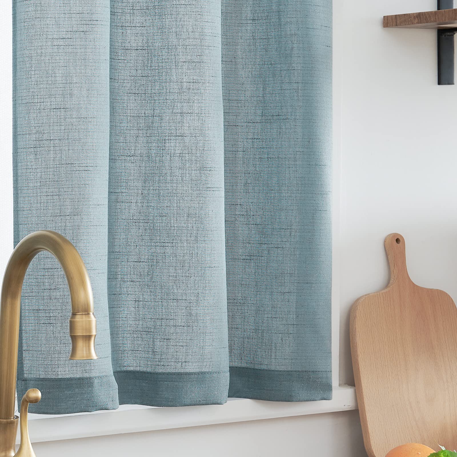 Jinchan Kitchen Curtains And Valances Set 3 Pieces Linen Tiers And Valance 36 Inch Cafe Curtains With Valance Rod Pocket Farmhouse Curtain Set Rustic Country For Laundry Room Bathroom Rv Blue