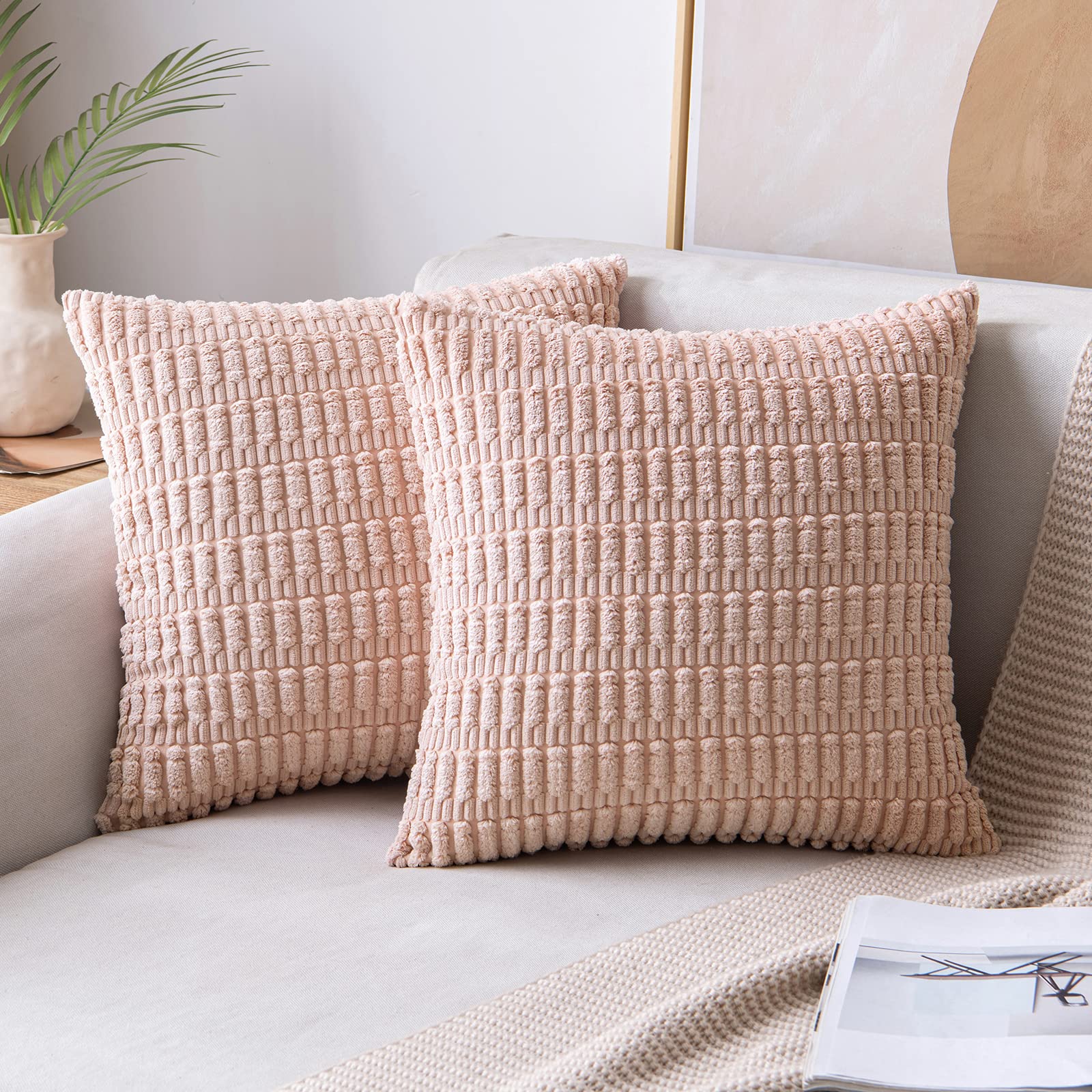 Miulee Pack Of 2 Corduroy Decorative Throw Pillow Covers 18X18 Inch Soft Boho Striped Spring Pillow Covers Valentine 'S Day Mode