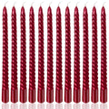 10 Inch Burgundy Spiral Taper Candles Set for Christmas and Valentine's Day, 12 Pack Unscented Red Candlesticks, Dripelss Thin C
