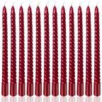 10 Inch Burgundy Spiral Taper Candles Set for Christmas and Valentine's Day, 12 Pack Unscented Red Candlesticks, Dripelss Thin C