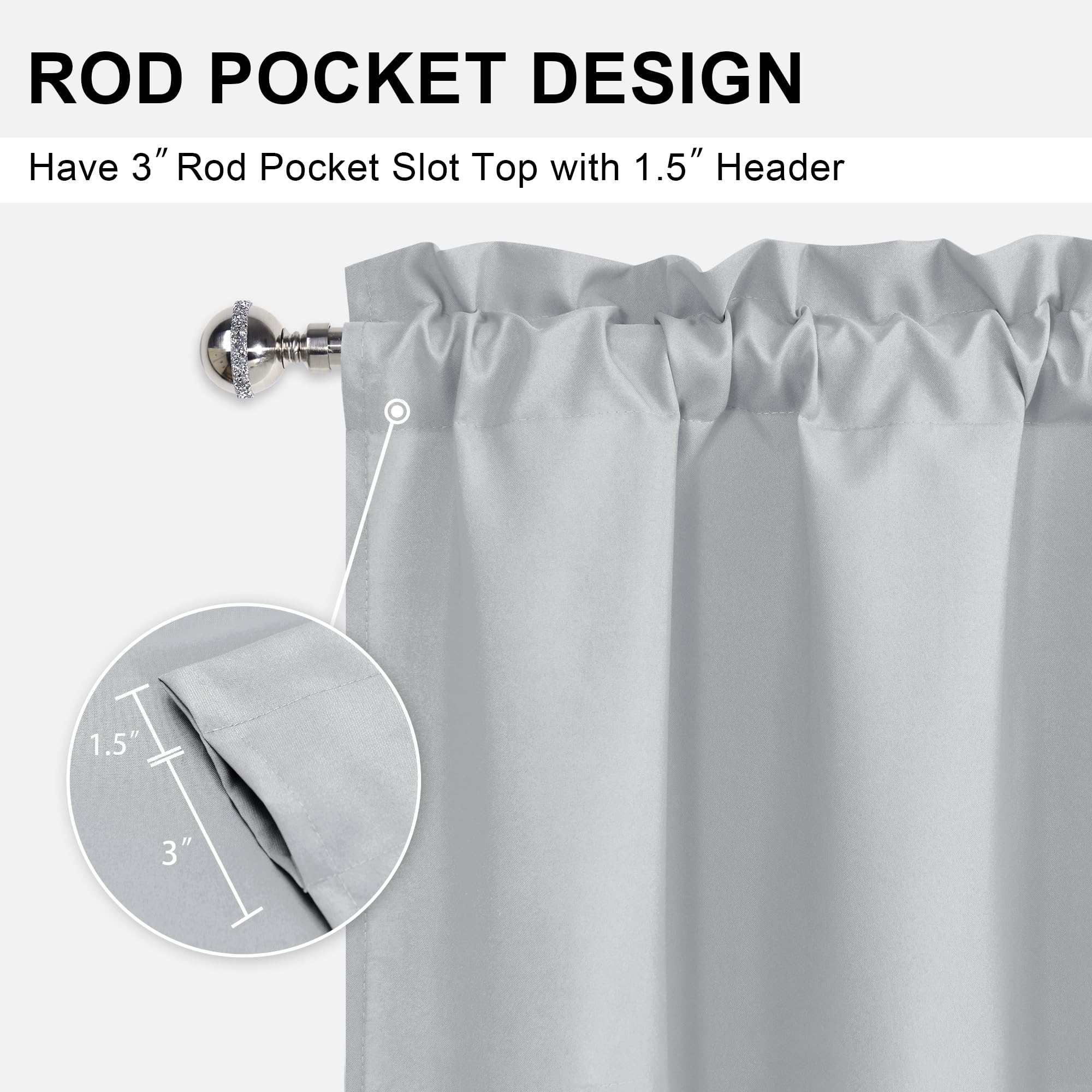Dwcn Valance Curtains For Living Room, Rod Pocket Bathroom/Basement Curtain Valance Shot Topper, 1 Panel, 42 X 12 Inch, Silver G