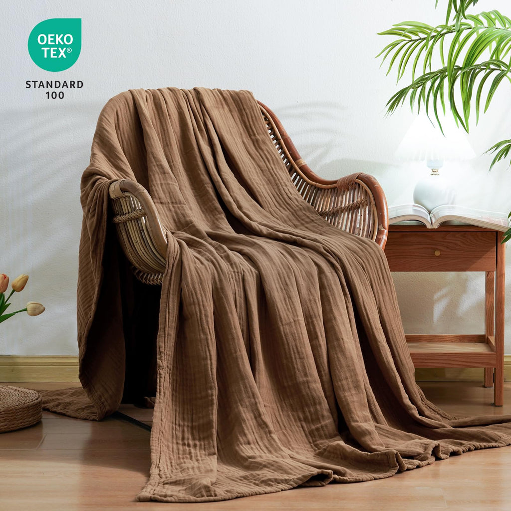 Phf Cooling Muslin King Blanket For Hot Sleepers, 60% Rayon Derived From Bamboo, 40% Cotton For Summer, 4-Layer Breathable Gauze