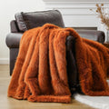 Battilo Home Luxury Fall Faux Fur Throw Blanket, Rust Orange Fur Blankets And Throw For Couch, Sofa, Chair, Bed, Soft Plush Warm