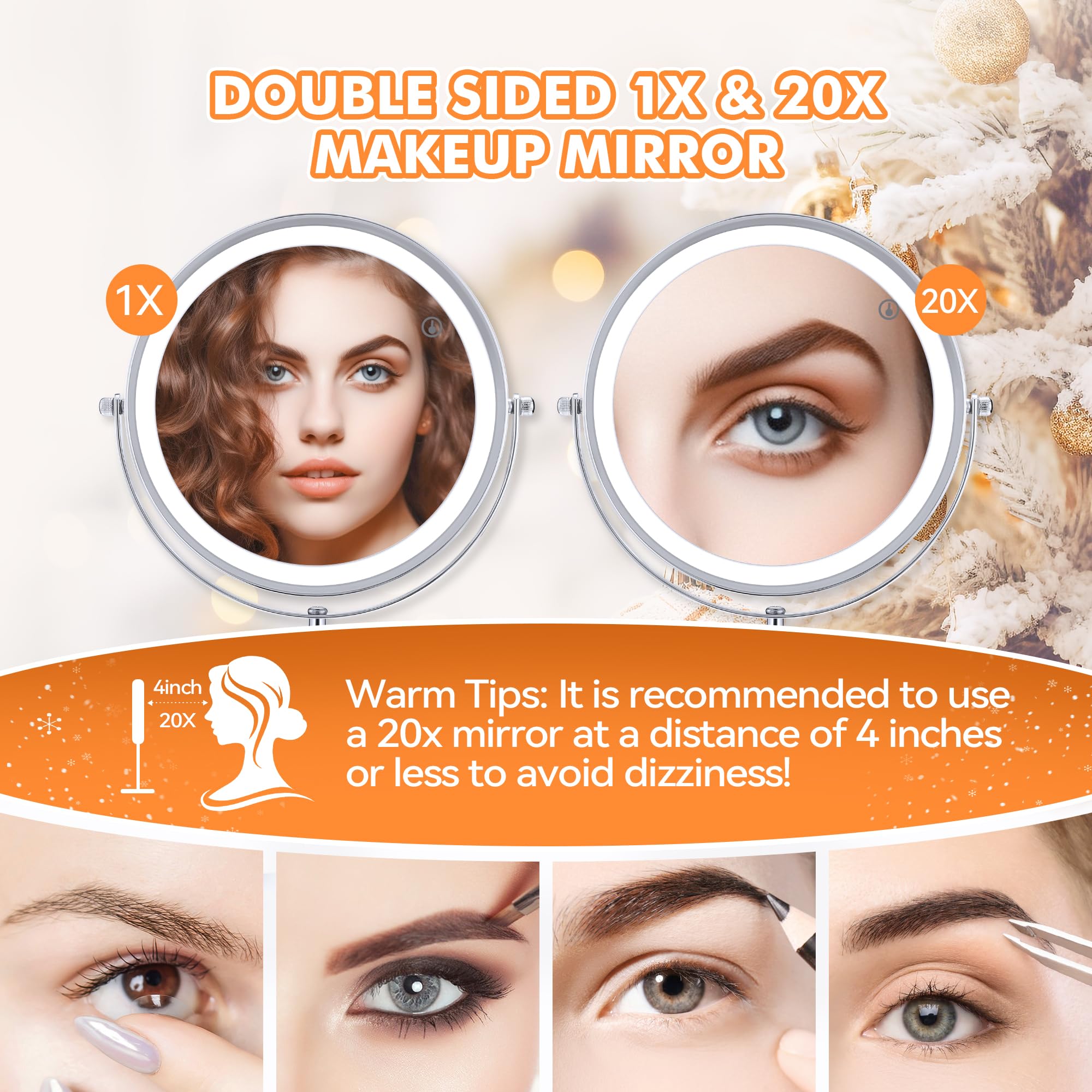 Miyadiva Lighted Makeup Mirror, 20X Magnifying Mirror With Light, Double Sided Makeup Mirror With 20X/1X Magnification, 360Rotat