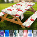 Picnic Table Cover With Bench Covers Vinyl Elastic Edges Fitted Rectangle Tables Seat Waterproof 3-Piece 96X30In Set Outdoor Rec