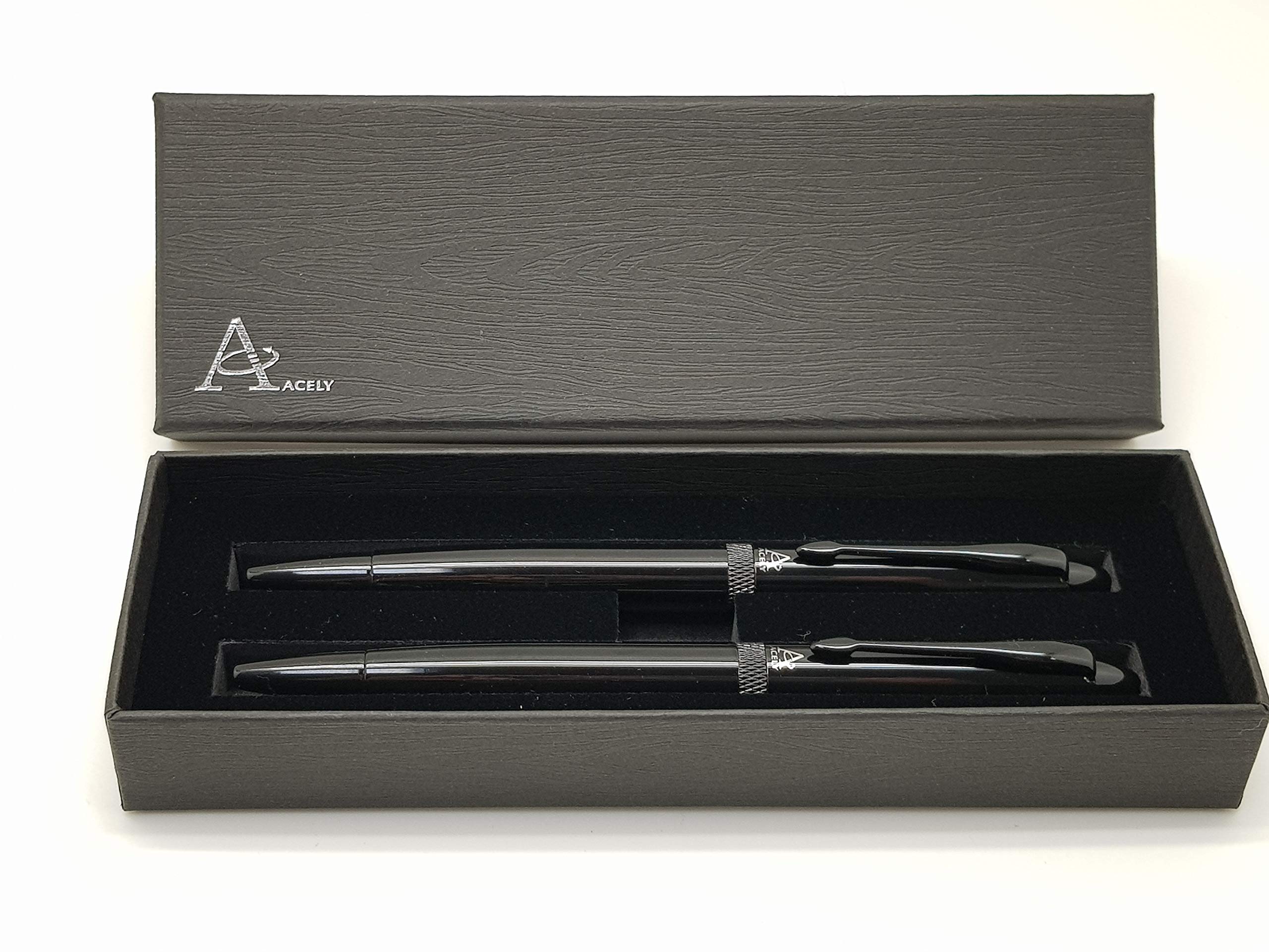 Acely Executive Office Writing Ballpoint Pen Gift Pen Set For Men & Women German Ink Refill 1.0 Mm Swiss Tip (Black)