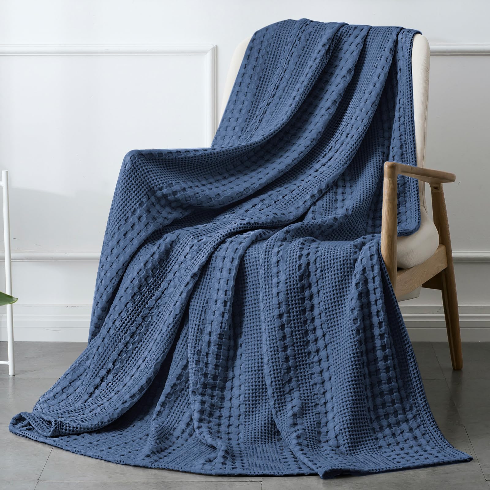 PHF 100% Cotton Waffle Weave Throw Blanket - Washed Soft Lightweight Blanket for All Season - Breathable and Skin-Friendly Blank