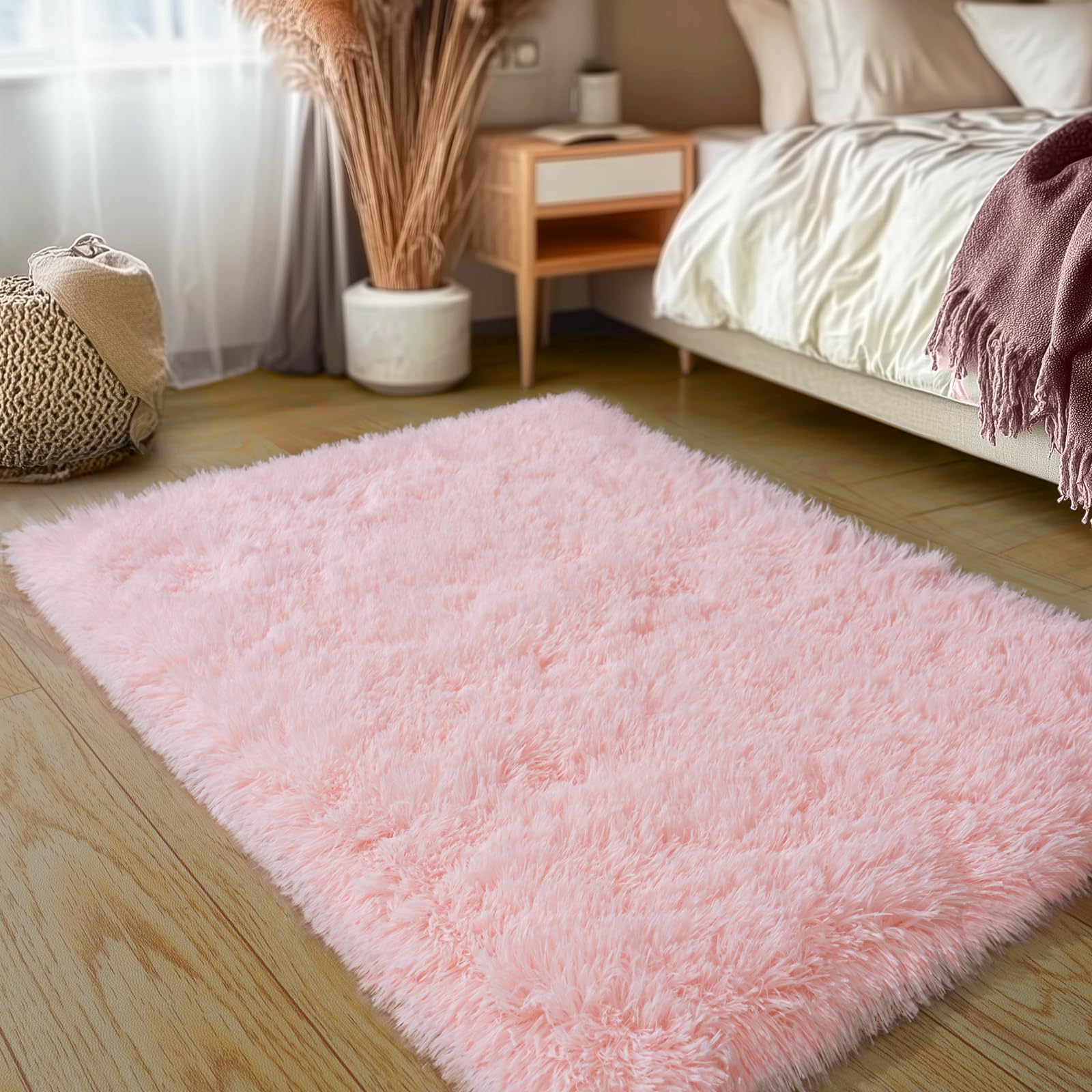 Rezutan Pink Super Soft Rug for Girls Bedroom 2x3 Feet, Fluffy Shag Area Rugs for Living Room Nursery, Fuzzy Cute Bedside Rug fo