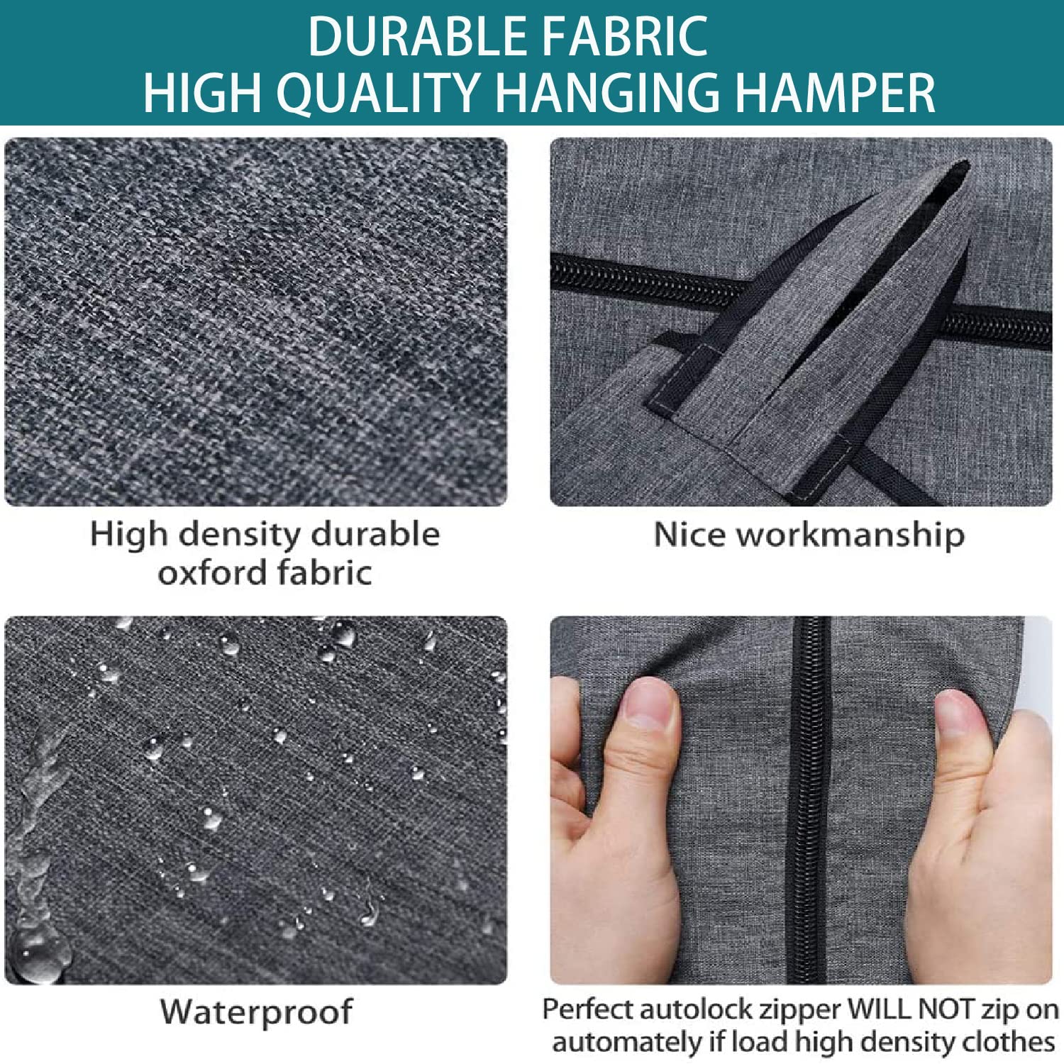 KINGSUSLAY Over the Door Laundry Hamper, 36x22 Inch Pop Heather Grey Hanging Storage Bag with Hooks, XL Laundry Collector