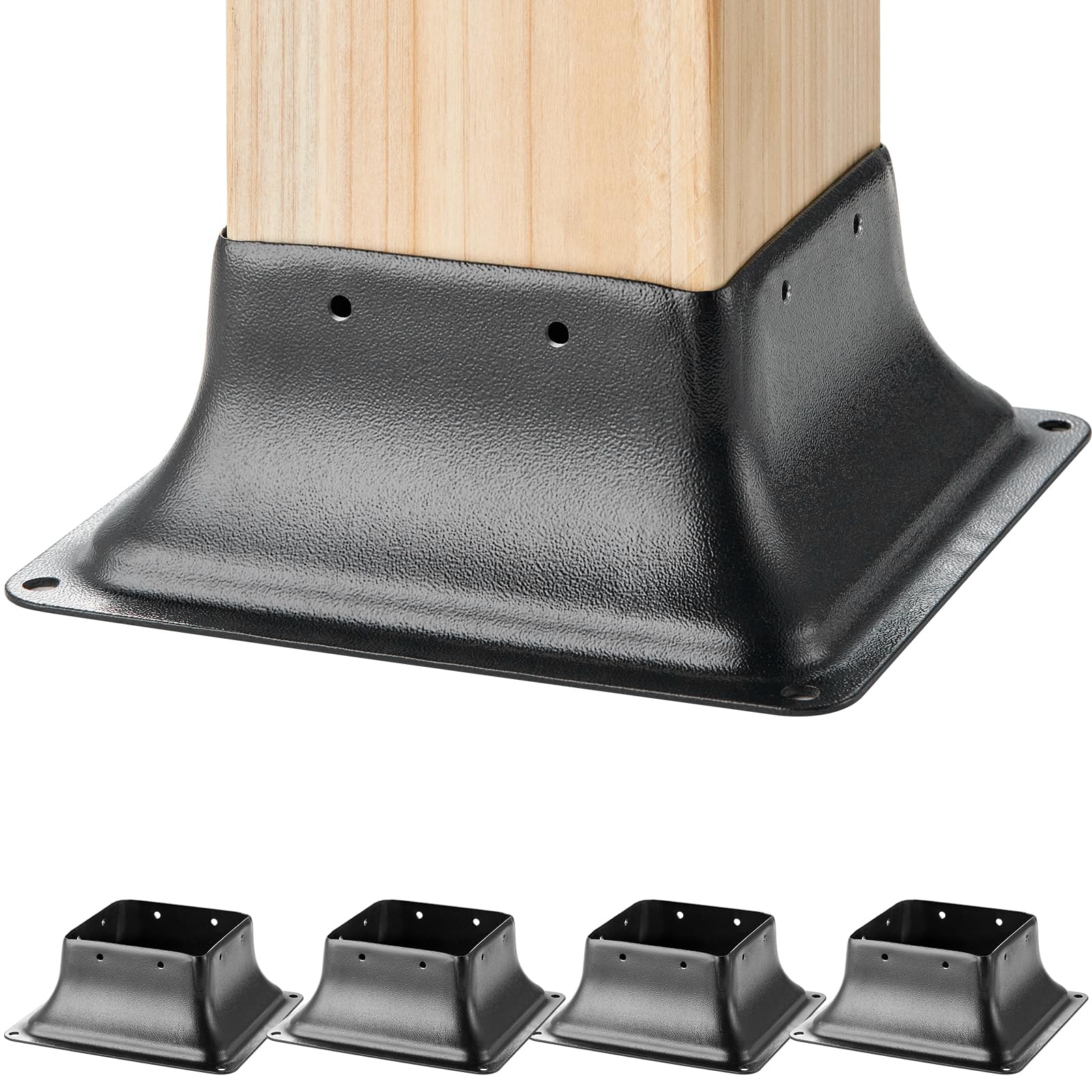 VEVOR 4x4 Post Base 4Pcs, Internal 3.6''x3.6'' Heavy Duty Powder-Coated Steel Post Bracket Fit for Standard Wood Post Anchor, De