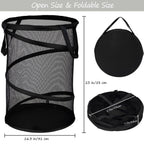 Battoo Black X-Large Collapsible Laundry Basket Foldable Mesh Pop Up Hamper With Handles For Laundry Room, Bathroom, Kids Room,