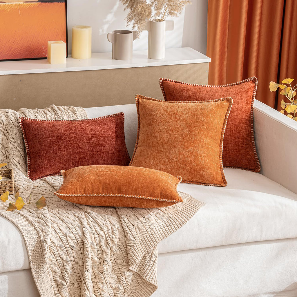 Miulee Pack Of 2 Couch Throw Pillow Covers 20X20 Inch Rust Farmhouse Decorative Pillow Covers With Stitched Edge Soft Chenille Solid Dyed Fall Pillow Covers For Sofa Bed Living Room