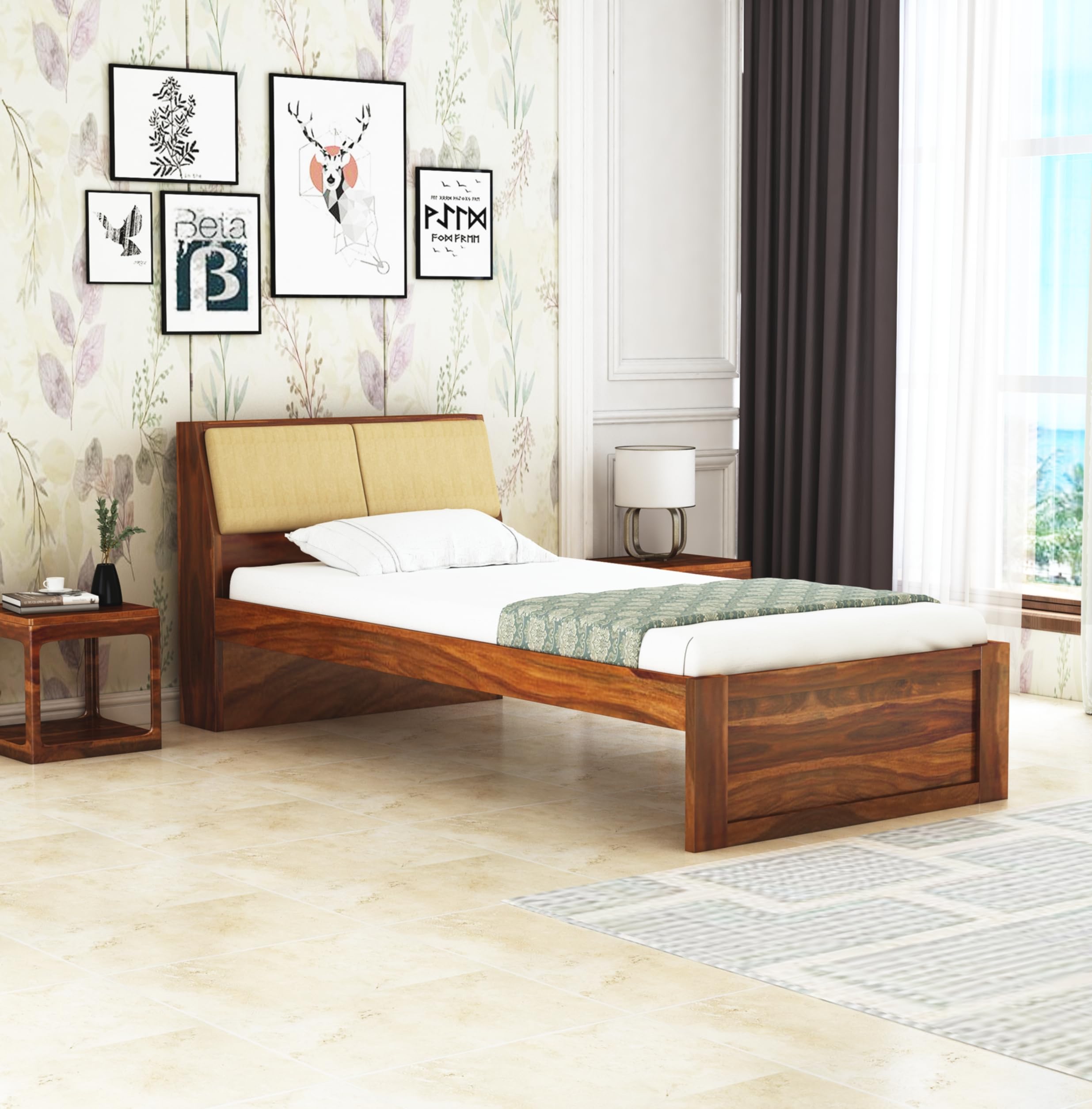 Mamta Decoration Sheesham Wood Single Bed Without Storage Solid Wood Single Size Cot Bed Palang Wooden Bed For Bedroom Living Ro
