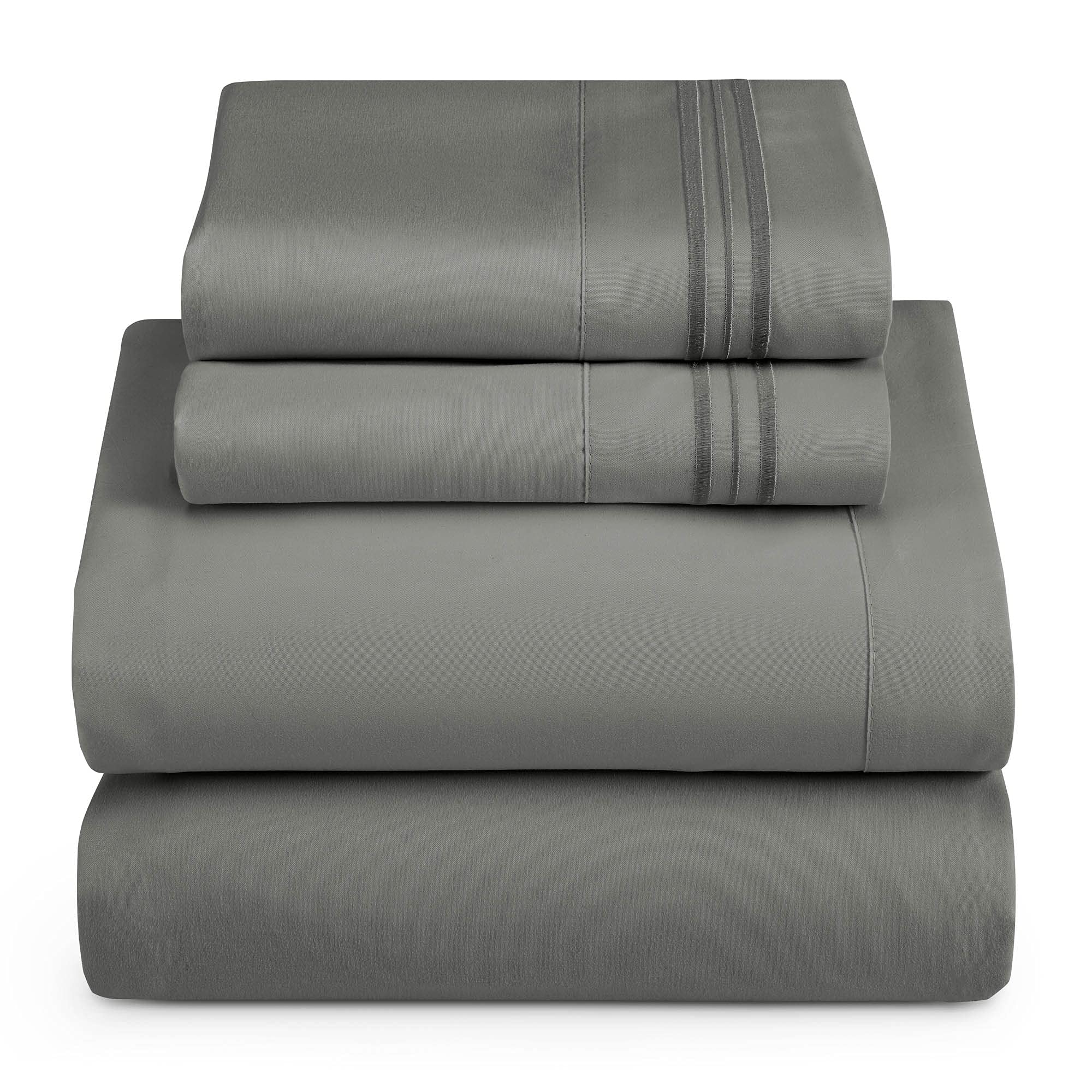 Hearth & Harbor Twin Xl Size Sheets - 3 Piece Bed Sheet Set, Hotel Luxury Double Brushed Bed Sheets - Extra Soft Bedding Sheets & Pillowcases, Twin Xl, Charcoal Grey