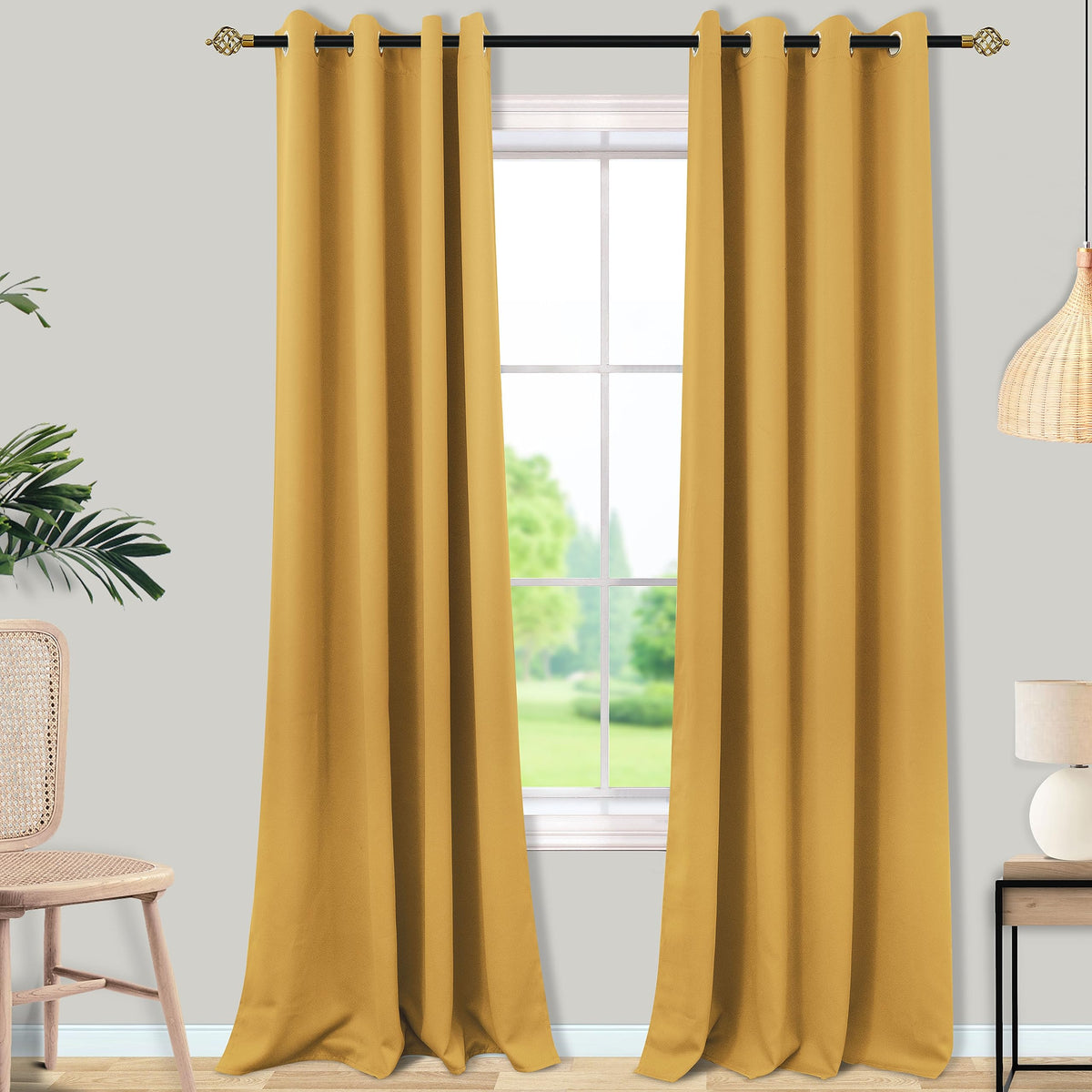 Mrs.Naturall Black Out Curtains 96 Inches Long for Living Room Dining Room 2 Panels Set,Grommet Top Thermal Blackout Curtains 96