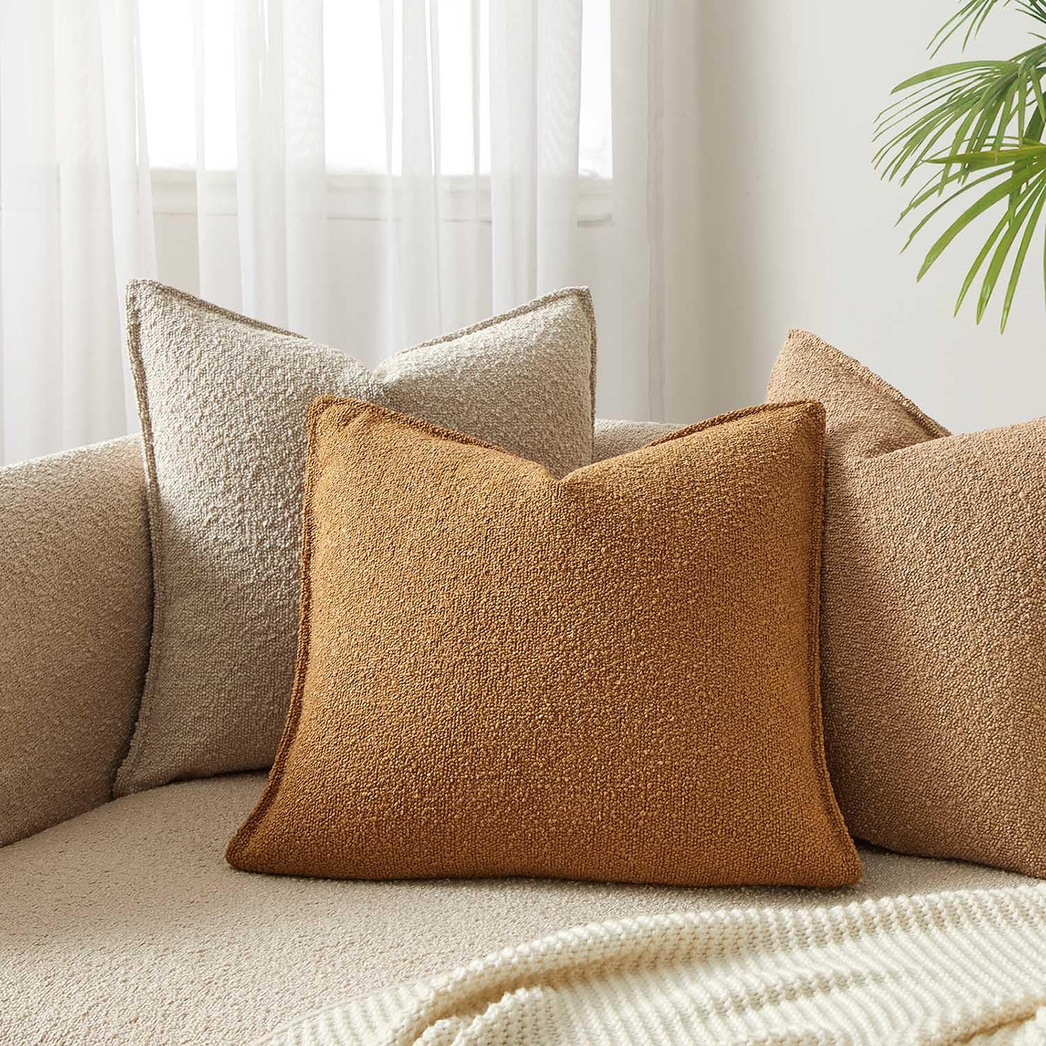 Juspurbet Mustard Yellow Boucle Throw Pillow Covers 24X24 Inch Set Of 2 For Couch Bedroom Sofa Living Room Decorative Soft Thick