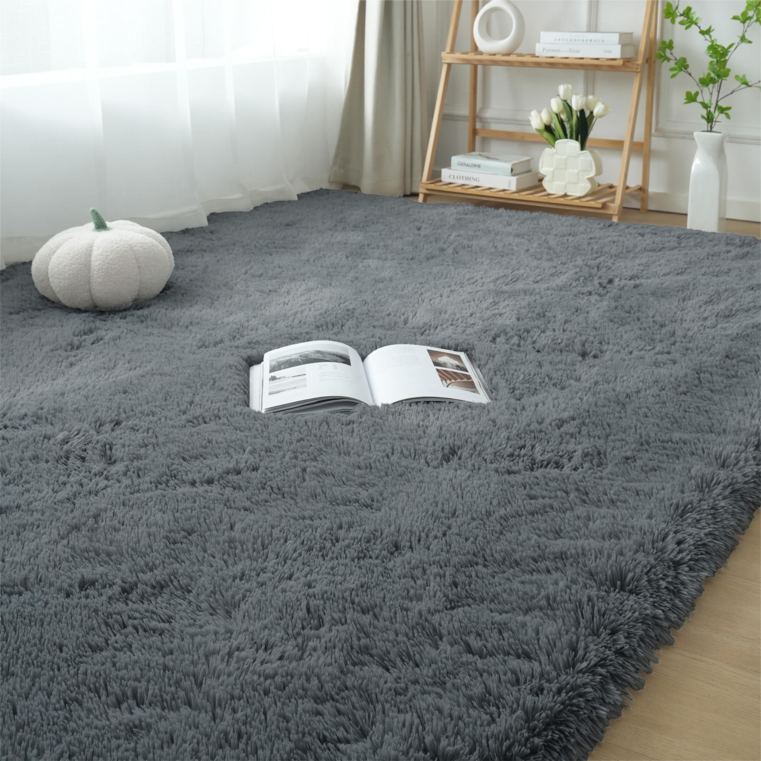 Area Rugs 9X12 Living Room: Shag Area Rug For Living Room - Gray Large Plush Fluffy Carpet (Grey, 9X12 Feet)