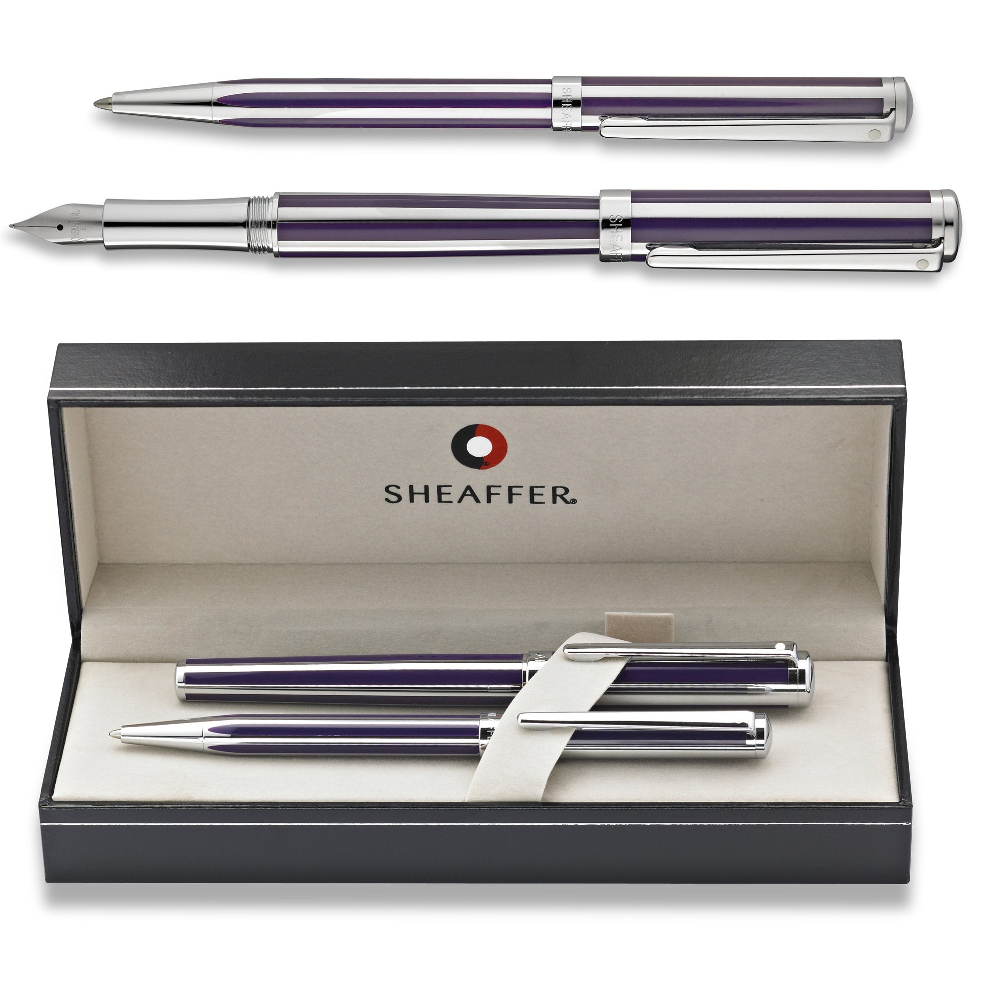Sheaffer Intensity Violet / Chrome Medium Fountain And Ballpoint Pen Set 9232