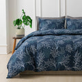 Lekesky Reversible Duvet Cover Queen Size, Navy Blue Branch Comforter Cover Queen 3Pcs Microfiber Botanical Bedding Set With Zip
