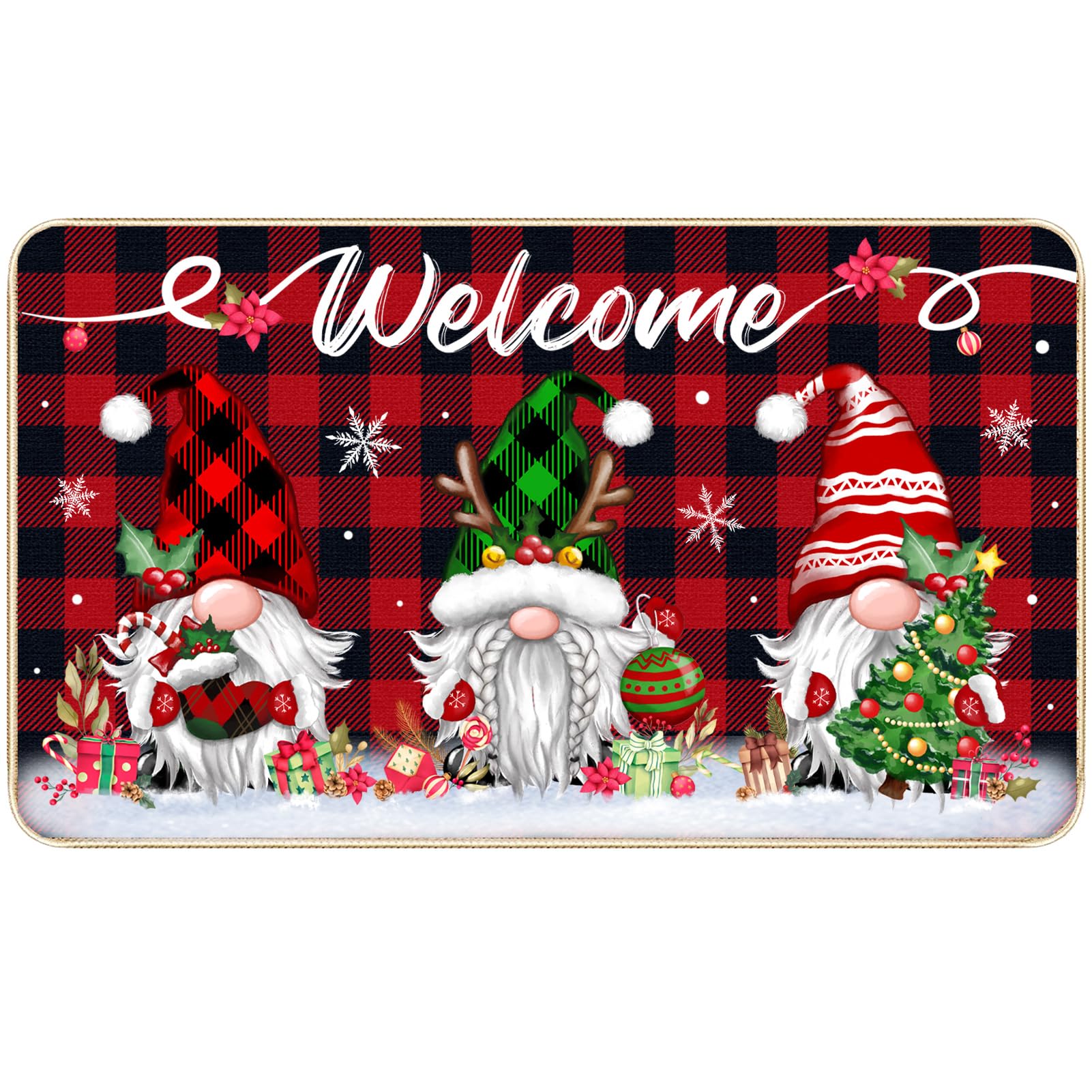 Trewave Christmas Welcome Decorative Doormat Christmas Gnome Door Mat Non Slip Rubber Backing Floor Mat Seasonal Winter Holiday