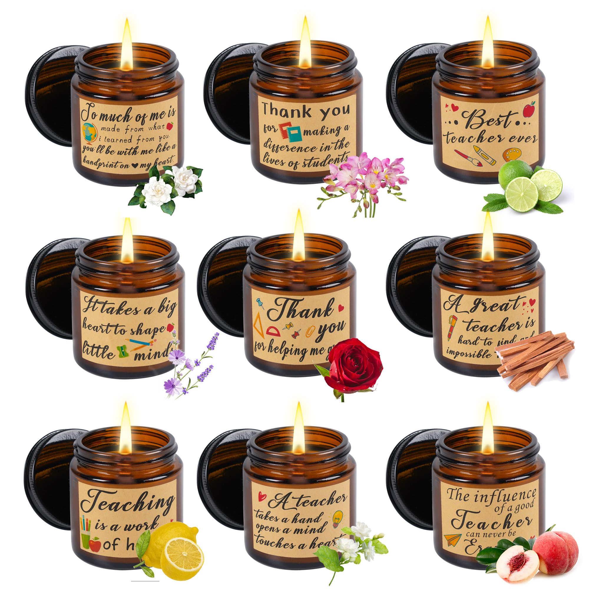 9 Pieces Teacher Appreciation Gifts Thank You Teacher Scented Candles 3.5 oz Teacher Candles for Women Thank You Teacher Gifts f