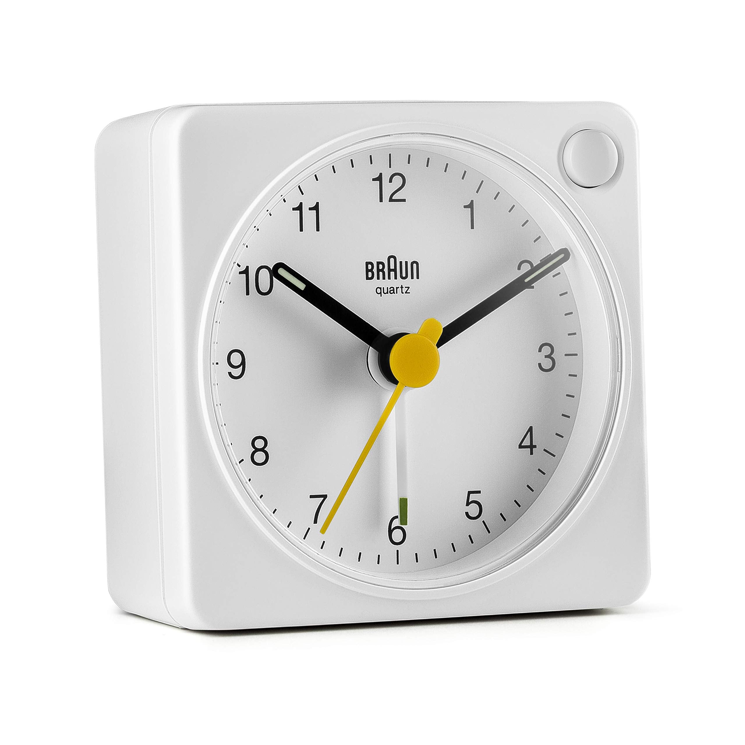 Braun Classic Travel Analogue Alarm Clock With Snooze And Light, Compact Size, Quiet Quartz Movement, Crescendo Beep Alarm In Wh