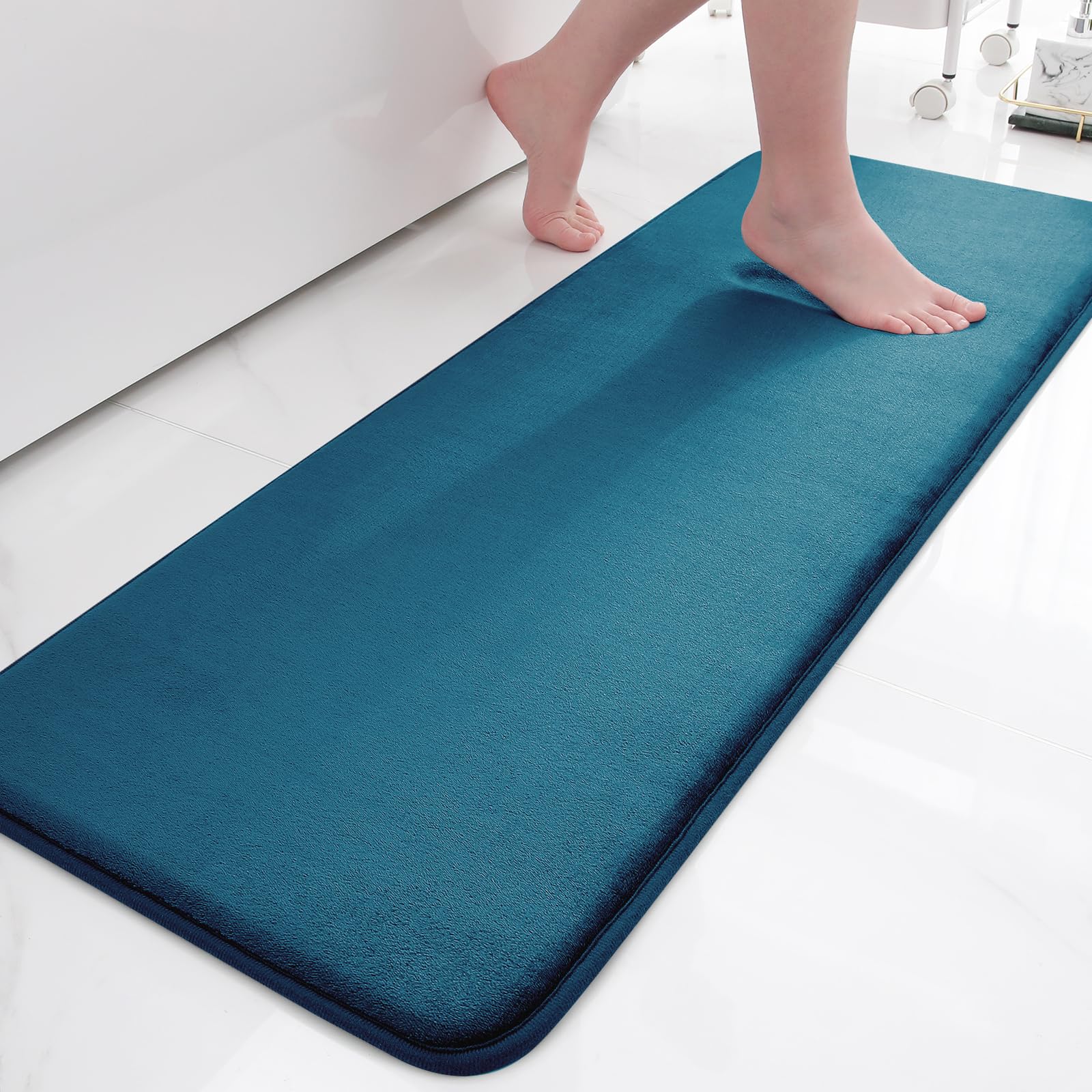 Smiry Memory Foam Bath Mat 47 x 20, Extra Soft Absorbent Bathroom Rugs Non Slip Bath Rug Runner for Shower Bathroom Floors, 