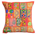 Samdecors 17X17 Cotton Patchwork Khambadiya Square Cushion/Pillow Designer Cover Orange (Only Cover, Without Any Filling) (1)